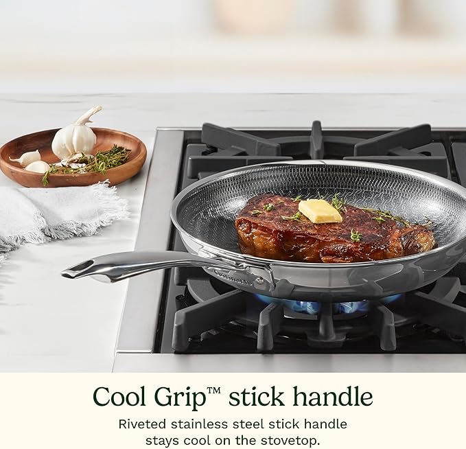 Cuisinart FusionElite+ Hybrid Nonstick Tri-Ply Stainless Steel Skillet, 10″ Skillet Frying Pan with PURELYSEAR Ceramic Nonstick Technology, Scratch Proof, Cool Grip Handles, Dishwasher Safe