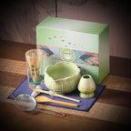 Matcha Whisk Set, Ceramic Matcha Set 8 Pcs, Matcha Kit Set Includes Matcha Bowl, Matcha Whisk and Holder, Bamboo Scoop and Rest, Sifter and Tea Towel, Ideal Gift for Family/Friend (Green)