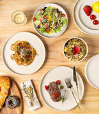 TheTerra Ceramic Dinnerware Sets for 8, 24 Pieces Handmade Reactive Glaze Plates and Bowls Set, Scratch Resistant Dish Set, Oven & Microwave & Dishwasher Safe, Matte White