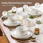 GBHOME 24-Piece Stoneware Dinnerware Set for 8 – Ribbed Ceramic Plates and Bowls, Scratch-Resistant, Microwave & Dishwasher Safe, Reactive Glaze, Sugar White