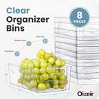 Oizeir 8 Pack Clear Plastic Storage Bins with Handles – Stackable Fridge Organizer Bins for Refrigerator, Freezer, Pantry, Kitchen Cabinet & Cupboard Organization, BPA-Free Acrylic, Transparent