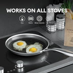 COOKER KING 12-Inch Stainless Steel Pan, Hybrid Nonstick Frying Pan, Skillet, 3-Ply Clad Cookware, Even Heat Distribution, Dishwasher & Oven Safe, with Stay-Cool Handle, Induction Compatible