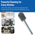 SPARTA Large Water Bottle Brush Ideal for Wide-Mouth Jars, Bottles and Tumblers, Dishwashing Tool with Handle for Home and Commercial Kitchens, Plastic, 12 Inches, Gray, (Pack of 6)