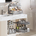 2 Pack 18.5IN-Depth Under Sink Organizer With Next-Gen Ball-Bearing Slides,2-Tier Precision Mesh Pull Out Cabinet Storage for Bathroom&Kitchen,Height Adjustable Drawers Shelf,Anti-rust-Grey
