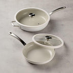 Circulon Halo with LaserDefense Ceramic Nonstick 10 Inch and 12 Inch Frying Pans with Lids, Made without PFAS, Compatible with All Stovetops,Dishwasher and Oven Safe,4 Piece Cookware Set - Pearl White