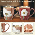 Maxdot 2 Pcs 12oz Ceramic Coffee Mugs Sets Glazing Process Cappuccino Mug Floral Ceramic Tea Cups Mother's Day Idea Gift for Women Mom Porcelain Cup for Coffee, Cocoa, Tea, Latte (Vintage)