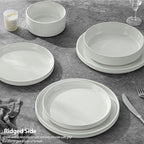LIANYU Dinnerware Plates and Bowls Dishes Set, 8 Piece Stoneware Sets with Pasta Bowls for 2, Ribbed Ceramic Kitchen Dishware for Home, Microwave and Dishwasher Safe, Speckled White