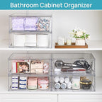 Vtopmart 6 Pack Large Stackable Storage Drawers,Easily Assemble Clear Acrylic Bathroom Closet Undersink Organizers,Plastic Storage Bins for Cabinet,Kitchen Pantry,Medicine Organization