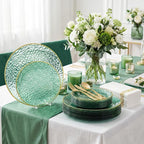 DaYammi 350 Pcs Clear Green Gold Plastic Plates, Hammered Disposable Dinnerware, Clear Green Plates Set Include 100 Plastic Platos, 150 Gold Disposable Silverware, 50 Cups and 50 Napkins for Party