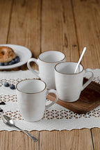 famiware Aurora Coffee Mugs, 14oz Mug Set of 4, Stoneware Mug, Cups for Kitchen, Cappuccino, Latte, Reactive Glaze, Microwave Safe, Scractch-resistant, Pearl White