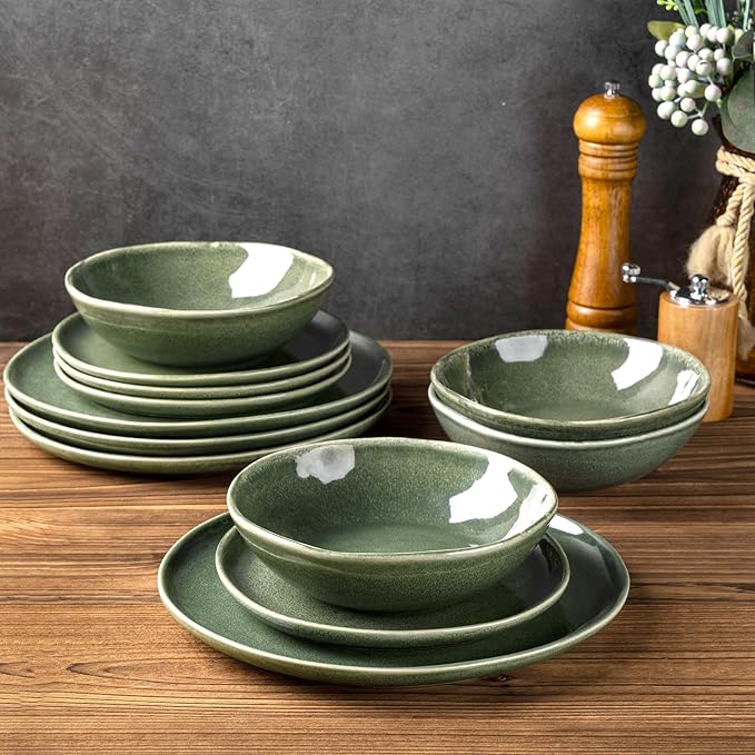 AmorArc Ceramic Dinnerware Sets,Handmade Reactive Glaze Stoneware Plates and Bowls Sets,Highly Scratch Resistant | Dishwasher & Microwave Safe Dishes Set,Service for 8 (24pc)