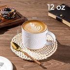 GBhome 12OZ Stackable Coffee Mugs, Ceramic Coffee Mugs with Texture Patterns for Man,Woman,Dad,Mom, Modern Coffee Mugs Set of 4 for Latte/Cappuccino/Cocoa. Dishwasher&Microwave Safe
