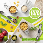 Measuring Cups and Spoons Set, 304 Stainless Steel Measuring Cups Set of 7,8 Magnetic Stainless Steel Measuring Spoons & 1 Leveler for for Measure Dry and Liquid Ingredients