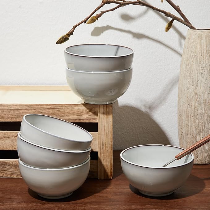Pokini 5.3" Cereal Bowls & Dessert Bowls Set of 6-20 Oz Small Bowls for Kitchen-Ceramic Bowl for Cereal, Soup, Oatmeal, Salad, Ramen, Noodle, Rice, Yogurt-Dishwasher & Microwave Safe, Moonstone White