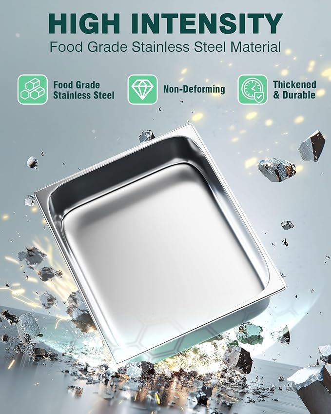 WantJoin Steam Table Hotel Pans 1/2 Half Size 2.5 Inch Deep 6 Pack, Stainless Steel Metal Tray Sets Food Storage Container for Restaurant Chafing Dishes Commercial Buffet Catering Supplies