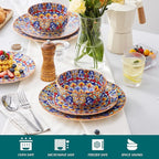 vancasso 12 Pieces Dinnerware Sets, Orange Plates and Bowls Set, Porcelain Dishes Set for 4, Microwave and Dishwasher Safe, Scratch Resistant, Bohemian Style Dining Ware Service for 4, Series SIMI