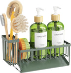 Cisily Sage Green Kitchen Dish Soap Dispenser, 16 fl Oz Dual Kitchen Soap Dispensers with Sponge Holder, Customized Stainless Steel Kitchen Soap Dispenser Set, Modern Hand and Dish Soap Bottle Set