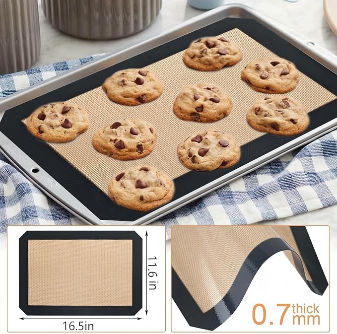 Silicone Baking Mat,Silicone Mat,2 Pack Reusable Non-Stick Baking Mat,Food Safe Silicone Mats for Baking, Oven Baking Sheet for Making Cookies, Macaroons, Bread,(16.5"L x11.6"W)