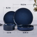 LIANYU Dinnerware Sets with Pasta Bowls, 8 Piece Ribbed Plates and Bowls for 2, Modern Ceramic Stoneware Dishes for Kitchen Dining, Microwave and Dishwasher Safe, Twilight Blue