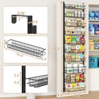 MIAOLI Over the Door Pantry Organizer, 10-Tier Adjustable Spice Rack Cabinet Door Shelves, Hanging Seasoning Organizer for Kitchen Bathroom, Laundry Room Organization, Black