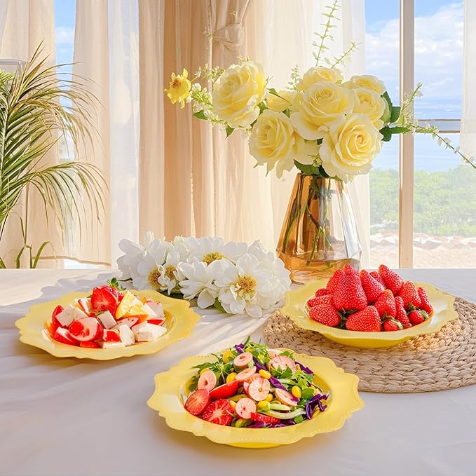 COLOSUS Yellow Plastic Party Bowls (60 Pack) 12 Oz Disposable Soup/Salad Bowl, Fancy Shatterproof Dinnerware for Catering, Holidays, Weddings, and Everyday Use