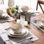 GBHOME Ceramic Dinnerware Sets for 6, 18 Pieces Stoneware Plates and Bowls Sets, Reactive Glaze Dishes -Scratch Resistant, Dishwasher&Microwave Safe-Cappuccino