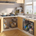 1-Pack Under Sink Storage Organizer with 2-Tier Slide Out Drawer, Sophisticated Mesh Pull Out Shelf for Kitchen & Bathroom, Fits Small Items, Upgraded Arched Track for Smooth Gliding-Gun Gray