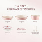 8PCS Ceramic Cookware,Nonstick Ceramic Pan, Removable Handle Pots and Pans Set, Stackable Pan Set, Nonstick Pots and Pans Set Non Stick pot(Pink)