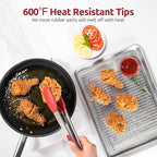 600ºF Heat Resistant Kitchen Tongs: U-Taste 9+12 inch Silicone Cooking Tong Set with Firm Sealed Non Stick Rubber Tips and Silicon Coated 18/8 Stainless Steel Handle for Serving Grilling Salad(Red)