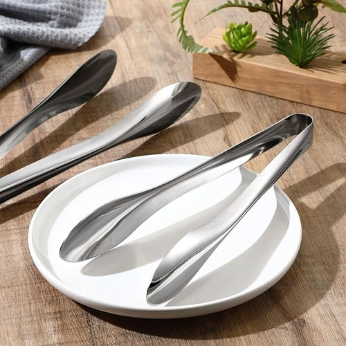 3 Pack Polished Stainless Steel Serving Tongs 6, 9 and 12 Inch Metal Food Silver Tong for Buffet Salad BBQ Grilling Heavy Duty Kitchen Utensils for Cooking Catering Wedding Party