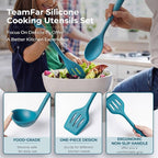 TeamFar Silicone Cooking Utensils Set of 6, Kitchen Utensils Set, Includes Ladle Slotted Turner for Non-stick Cookware, Healthy & One-Piece, Non-Scratch & Heat Resistant, Dishwasher Safe, Dark Blue