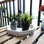 Hrastany Whitewashed Octagonal Wood Decorative Tray, Small Farmhouse Wooden Serving Tray with Beads, Versatile Shabby Chic Coffee Table Tray for Kitchen Counter, Ottoman, Living Room