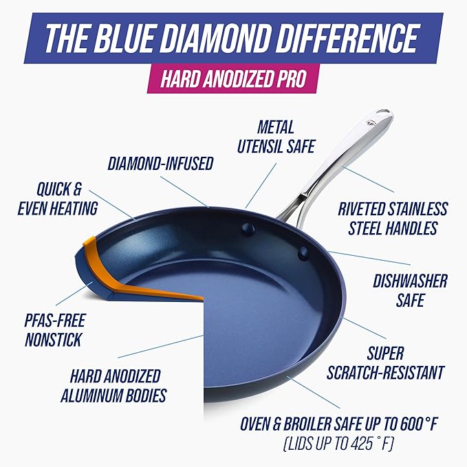 Blue Diamond Cookware Hard Anodized Ceramic Nonstick, 10" Frying Pan Skillet, PFAS-Free, Dishwasher Safe, Oven Safe, Grey
