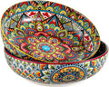 Henten Home Ceramic Pasta Bowls, 50 oz Soup Bowl Set of 2, Colorful Large Salad Bowls, Bohemia Style Serving Bowls Set for Noodles, Microwave & Dishwasher Safe (Set A)