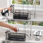 Sponge Holder for Kitchen Sink – Rustproof Stainless Steel with Detachable Drainboard, Brush Rack & Towel Bar | Compact, Non-Slip Design for Countertop Bathroom