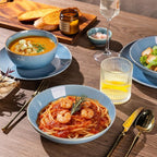 GBHOME Dinnerware Sets with Double Bowls for 6, 24 Pieces Stoneware Plates and Bowls Set, Scratch Resistant Ceramic Dishes Set, Dishwasher & Microwave Safe-Alaskan Blue