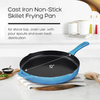 Bruntmor 12'' Blue Pre-seasoned Cast Iron Frying Pan, 12 Inch Oven Safe Skillet, Grill Pan Set, Nonstick Cookware And Bakeware For Casserole Dish