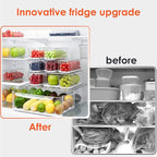 Fridge Organizers and Storage, 8 Pack Clear Freezer Organizer Bins with Lids for Kitchen, Pantry, Refrigerator, Food, Fruit, Vegetable Storage (8 Bins (Include Pull-out Drawer))
