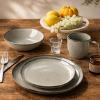 GBHOME Stoneware Dinnerware Sets for 8, 24 Pieces Rustic Ceramic Plates and Bowls Set, Handmade Reactive Glaze Plate Sets, Highly Chip Resistant Dishes, Microwave & Dishwasher Safe, Green Wheat