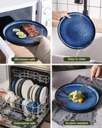 Famiware Star 24-Piece Stoneware Dinnerware Sets, Service for 6 - Reactive Glaze Mugs, Plates and Bowls, Dishes for Everyday/Formal Use, Chip/Scratch Resistant, Microwave/Dishwasher Safe, Nebulas Blue
