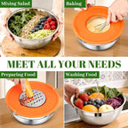 Mixing Bowls with Lids Set - 5 Nesting Mixing Bowls, 3 Grater Attachments, Airtight Lids, Stainless Steel Mixing Bowls for Mixing & Serving, Size 1.5/2.1/3.5/4/4.5 QT, Colorful
