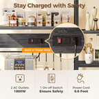 SUPERJARE Large Bakers Rack with Power Outlets, 6-Tier Microwave Stand, Coffee Bar with 12 S-Shaped Hooks, Kitchen Shelf with Wire Basket, 39.4 x 14.6 x 66.9 Inches, Charcoal Gray