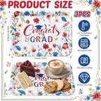 Vesici 3 Pcs Wildflower Graduation Serving Trays 13 x 10 Inch Red Blue Floral Class of 2026 Congrats Grad Melamine Platters Reusable Rectangular Serving Dishes for Graduate Party Snacks Fruit Dessert