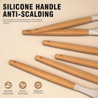 Silicone Cooking Utensils Set - AVGPD Silicone Kitchen Utensils for Cooking Wooden Handles, 446°F Heat Resistant Kitchen Utensil Spatula Sets w Holder, Gadgets for Non-Stick Cookware BPA FREE (Khaki)