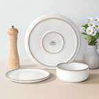 Herogo 24 Pieces Stoneware Dinnerware Dishes Sets for 8, Kitchen Handmade Dining Plates and Bowls Sets, Double Reactive Glaze, Microwave & Dishwasher Safe, Scratch Resistant, Ivory White