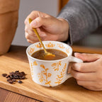 Ceramic Mugs 11 oz Unique Luxurious Cups Set of 4, Mug for Coffee Milk Latte Cappuccino Tea, Office Home Kitchen Use, Dishwasher Birthday Gift Microwave Freezer Safe Stoneware Mixed