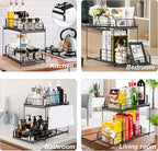 SUEH DESIGN Under Sink Organizer, 2 Tier Bathroom Cabinet Organizer Metal Kitchen Sink Organzier with Hanging Rail for Kitchen Bathroom Organization and Storage, 1 Pack