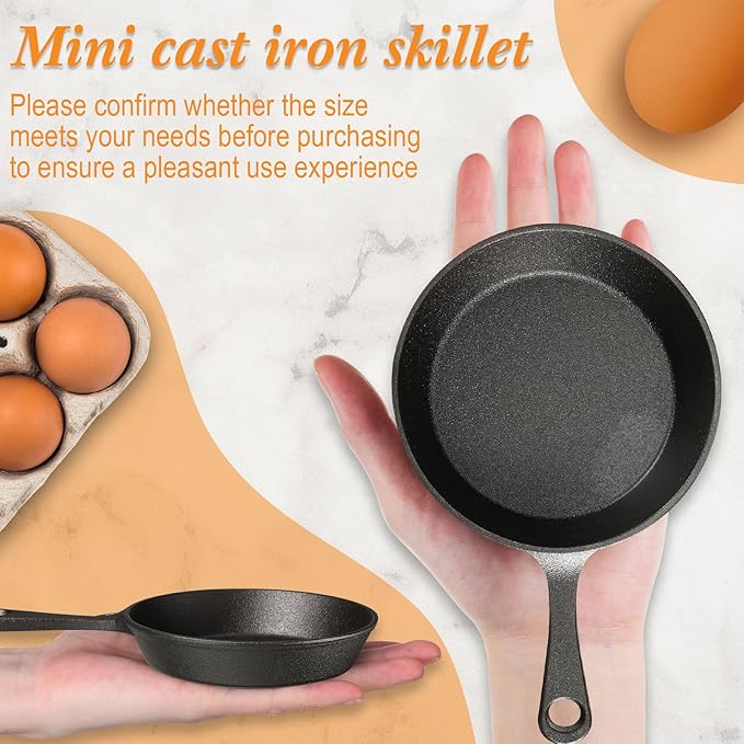 Remerry 50 Sets 4 Inches Cast Iron Skillets Mini Black Iron Nonstick Frying Pan Small Sizzling Plate Egg Pan Cast Pot Bundle with Oil Brush for Indoor and Outdoor Restaurant Kitchen