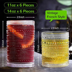 Vintage Hobnail Drinking Glasses Set of 12-14 oz Old Fashioned Water Glass Cups & 11 oz Cocktail Glasses, Aesthetic Kitchen Bar Tumbler Glassware Gifts Sets for Smoothie, Juice, Coffee, Wine