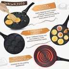 Pancake Pan Suitable for All Stovetops & Induction Cooker, 10.5 Inch Pancake Maker Egg Frying Pan, 7 Molds Pancake Maker with PFOA Free Coating